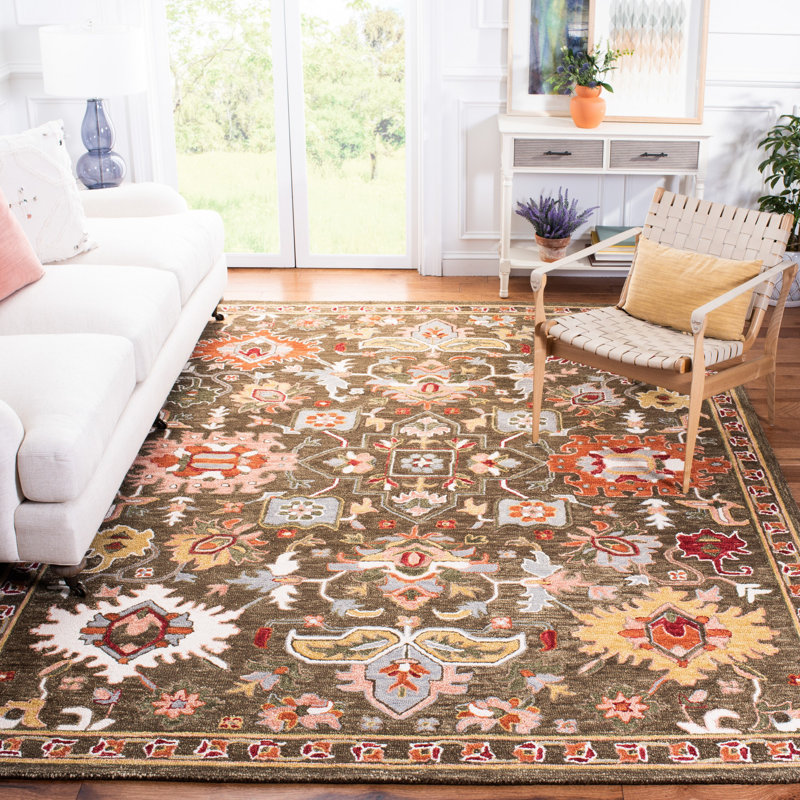 Felsenthal Hand Tufted Wool/Cotton Oriental Rug in Brown, Rectangle 4' x 6'