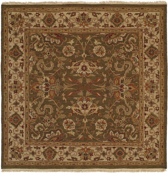 Wool Oriental Area Rug in Green/Ivory, Square 6'