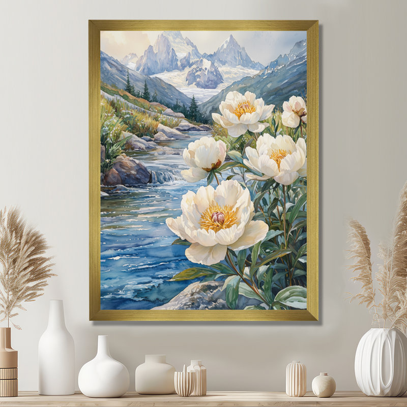 Genelle - impressions sur toile florales, H 32 po x l 24 po, Reproduction encadrée d'une seule photo, Doré