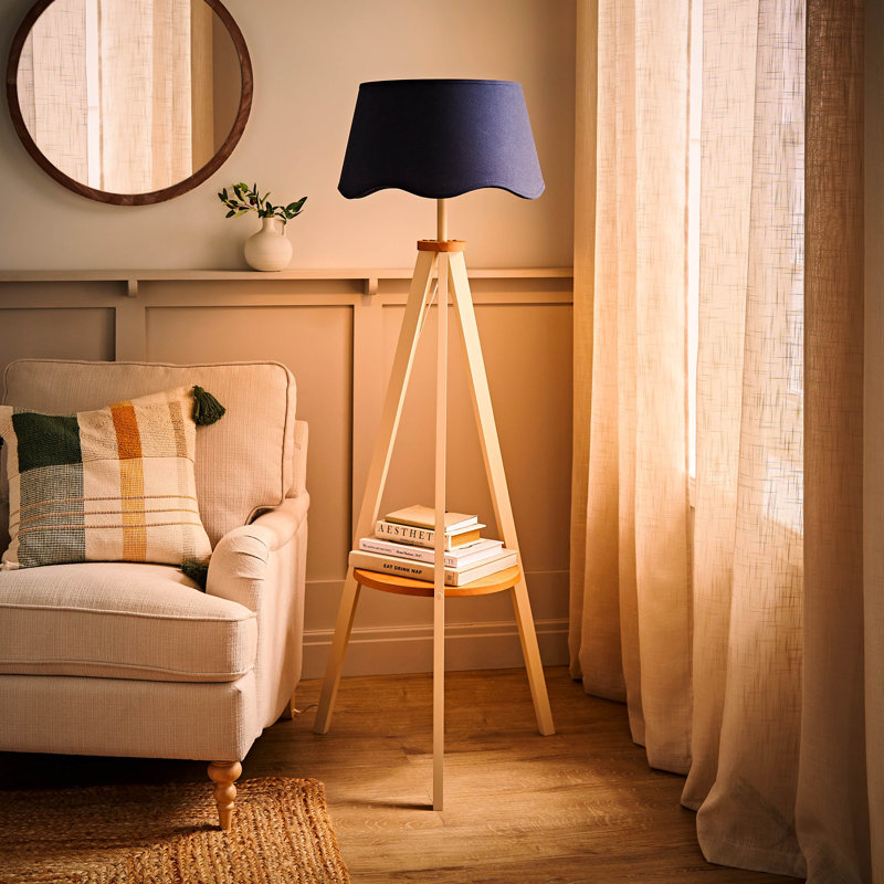 Morrigan Painted Cream Tripod Floor Lamp with Scalloped Shade, Yes, Blue