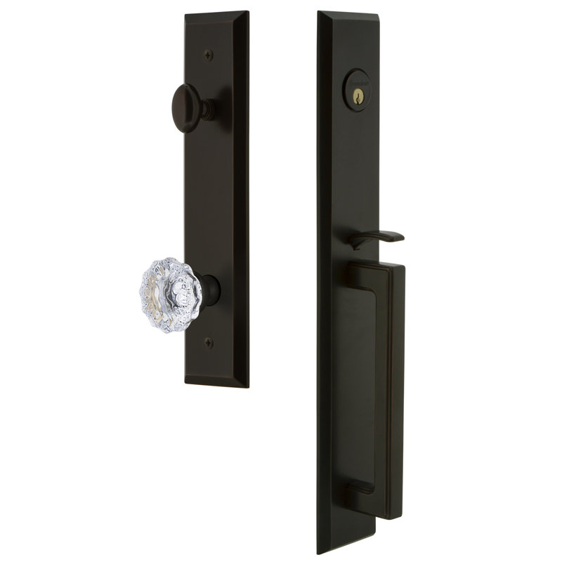 Fifth Avenue Handleset with Single Cylinder Deadbolt and Fontainebleau Door Knob and Rosette, 2.375", Timeless Bronze