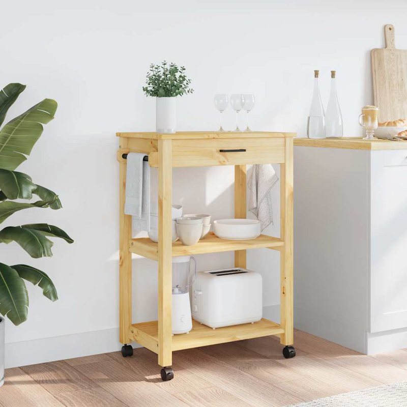 vidaXL Kitchen Trolley MONZA 23.6"x15.7"x34.8" Solid Wood Pine, Honey