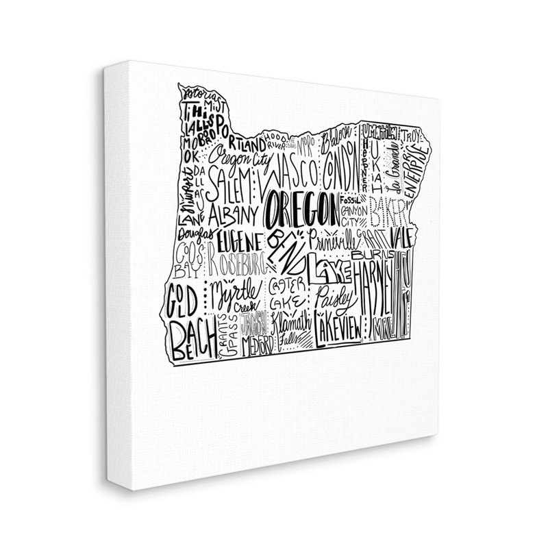 Oregon State Typographie cmw-063, art mural personnalisé, H 17 po x l 17 po, Toile tendue, Oui