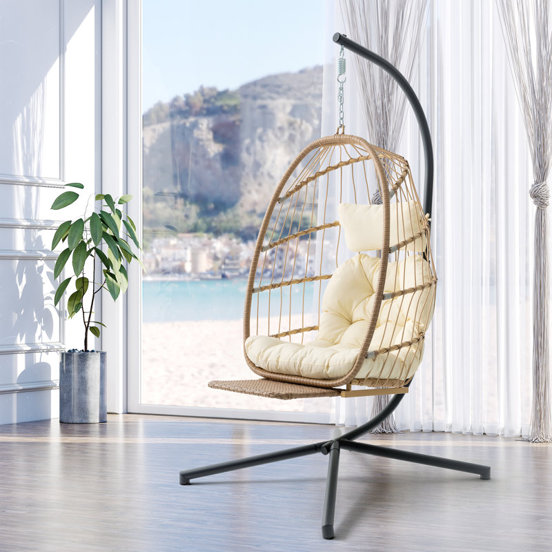 Balancelle avec support Iyanna, Beige, Naturel/noir