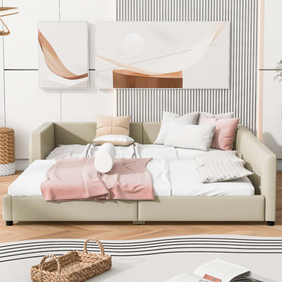 Lit plateforme tapissier grand et simple TG, lit mère et enfant, similicuir
