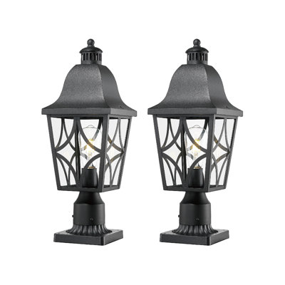 Set of 2 Outdoor Post Light Fixtures- Weatherproof Aluminum Lanterns with Seeded Glass