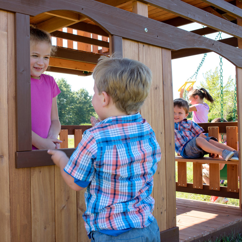 Woodridge Elite Cedar Swing Set with Green Slide and Sandbox