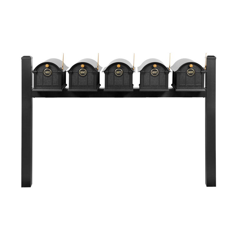 Balmoral Quint Mount Mailbox /w/ Pyramid Caps & Personalized Door Medallion (5 Mailboxes, Quint Mount Rack, 5 Medallions)