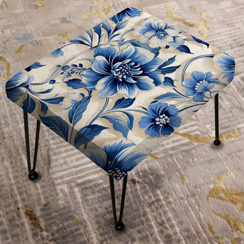 Cobalt Blue Filigree Victorian Pattern II - Floral Rectangle Ottoman
