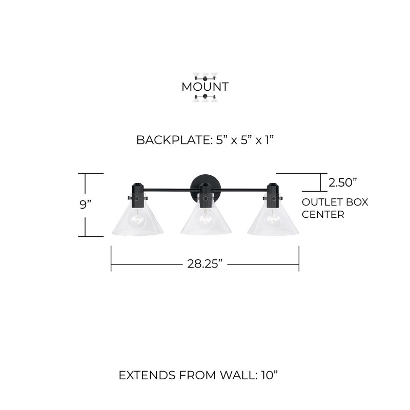 3 - Light Dimmable Vanity Light, Matte Black
