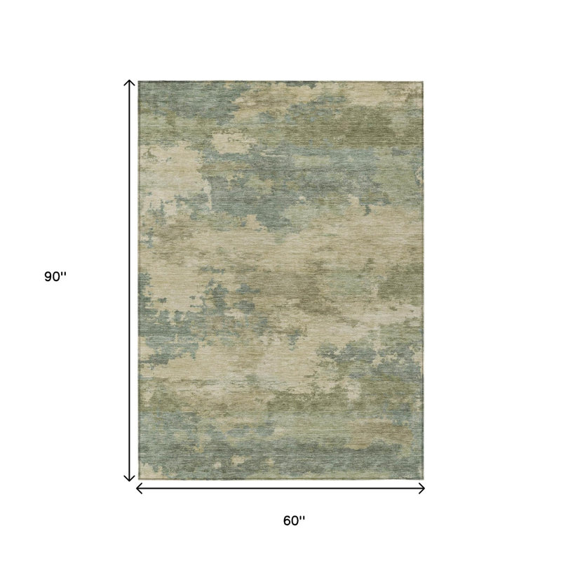 Tapis extérieur lavable abstrait turquoise et kaki 5 pi x 8 pi