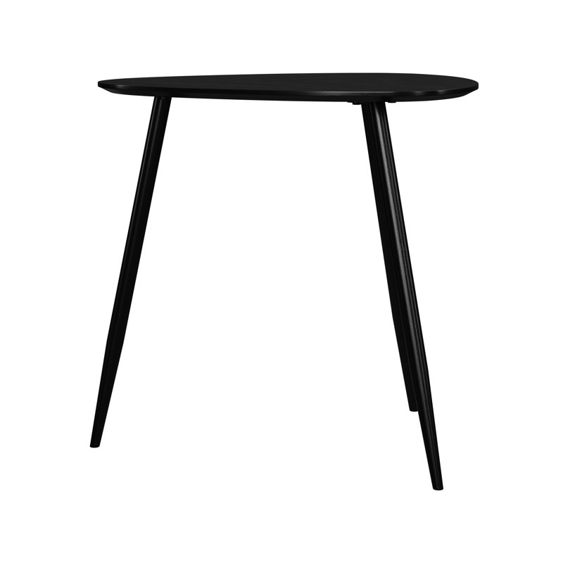 Table de bout triangulaire en bois de manguier massif, finition noire, pieds évasés effilés, pour les bords latéraux arrondis modernes lisses, largeur de 16 pouces