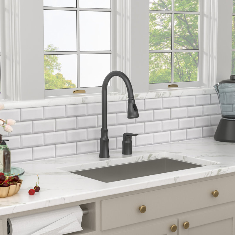 Elegant Farmhouse Single Handle Pull Down Kitchen Faucet, Black