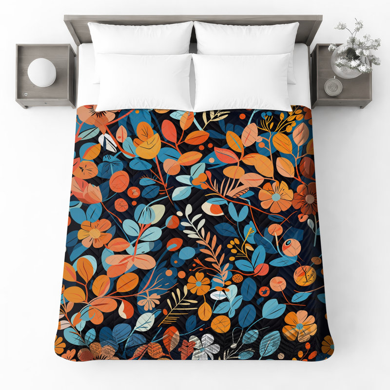 Couvre-lit matelassé à motif floral coloré toutes tailles, Très grand lit