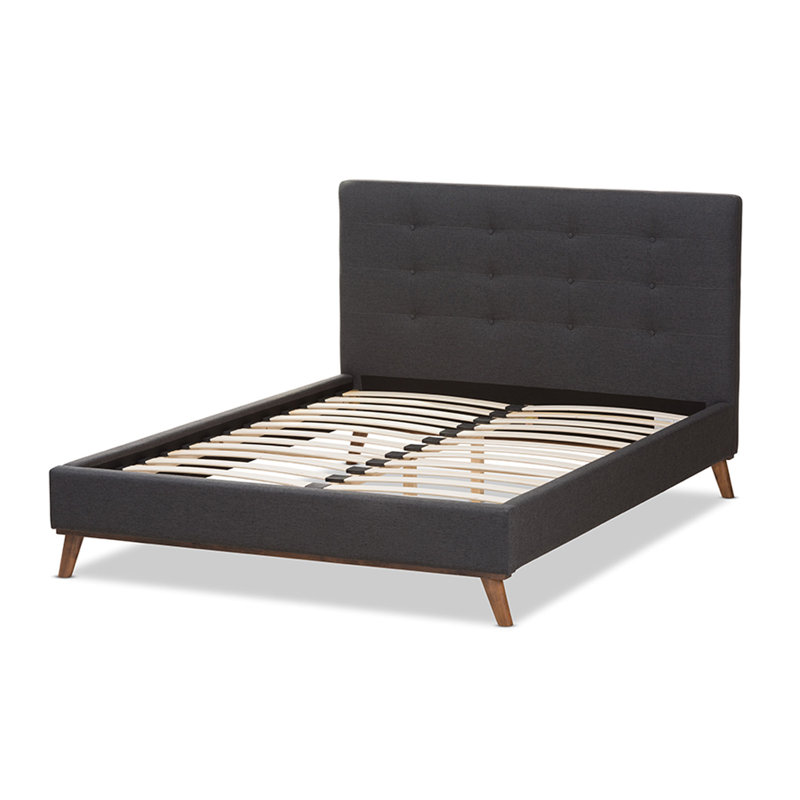 Lit plateforme tapissier Worcester, Double, Gris foncé