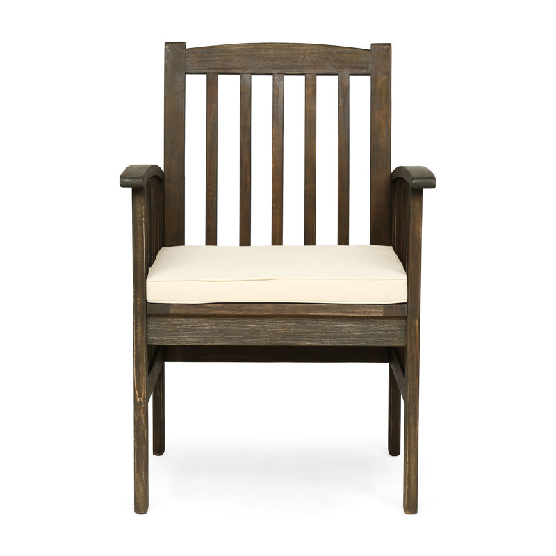 2pcs Wood Chair With Grey+cream Foam Pads - Stylish, For Patio And Backyard Use Dining Cushions Grey+cream, Weather