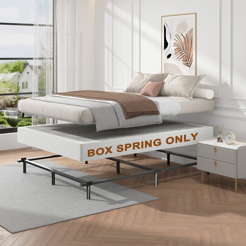 7 Inch Standard Profile Box Spring Only with Fabric Cover Mattress Foundation Easy Assembly, Queen