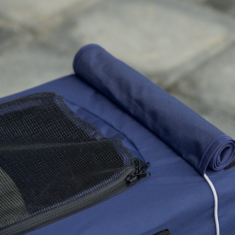 Foldable Pet Stroller with Detachable Carrier, Dark Blue