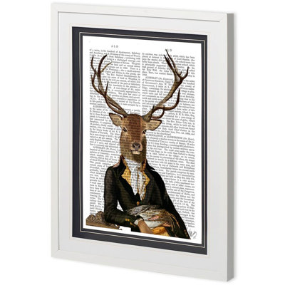 «Custom Deer in Chair» par Fab Funky, reproduction d'art encadrée sous verre