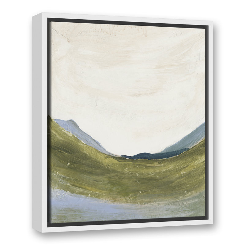 Paysage abstrait vert - peinture sur toile, H 21,75 po x l 17,75 po x P 1,75 po, Toile à cadre flottant blanc