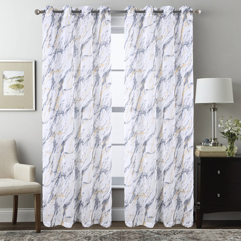Marble Metallic Semi Sheer Window Curtain Panel, 54" W x 84" L, Gray