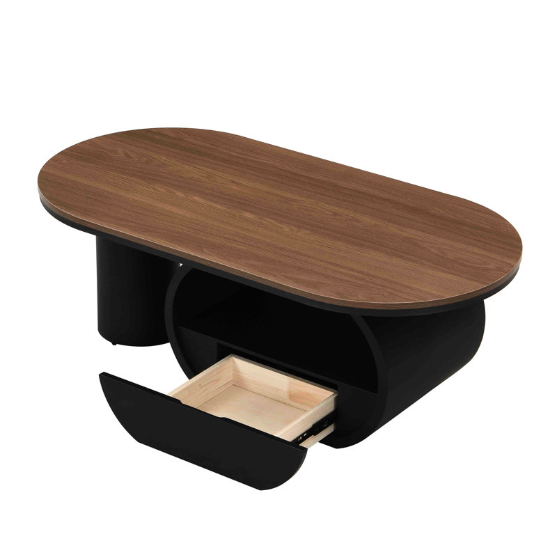 Table basse 48,36 po ovale, métal industriel noir de luxe avec tiroir de rangement pour le salon et pieds réglables