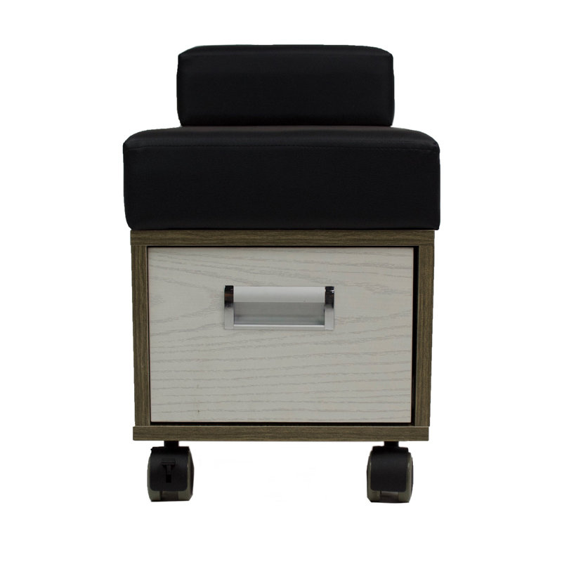 Leather Ottoman, Light Wood