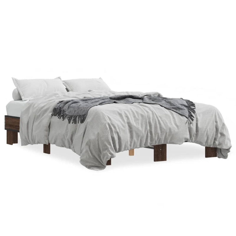 Otylie Bed Frame, UK Double - DE 135 x 190 cm, Brown Oak