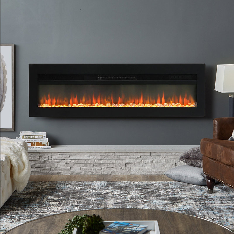 Adrianne Recessed/Wall Mounted Electric Fireplace Adjustable Flame with Remote, 43cm H x 203.2cm W x 14cm D