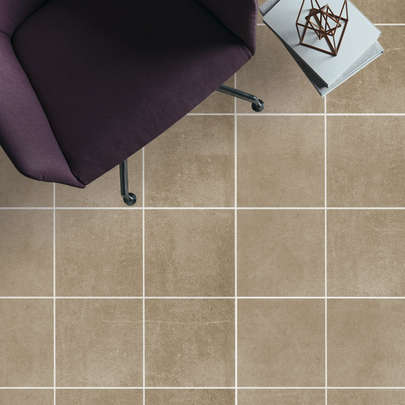 High Street 12'' W x 12'' L Porcelain Concrete Look Singular Tile, Dove