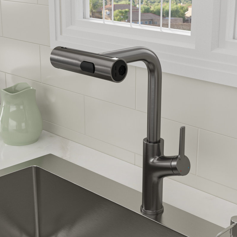 Robinet de cuisine escamotable avec douchette extractible et robinet de cuisine en acier inoxydable, Bronze industriel