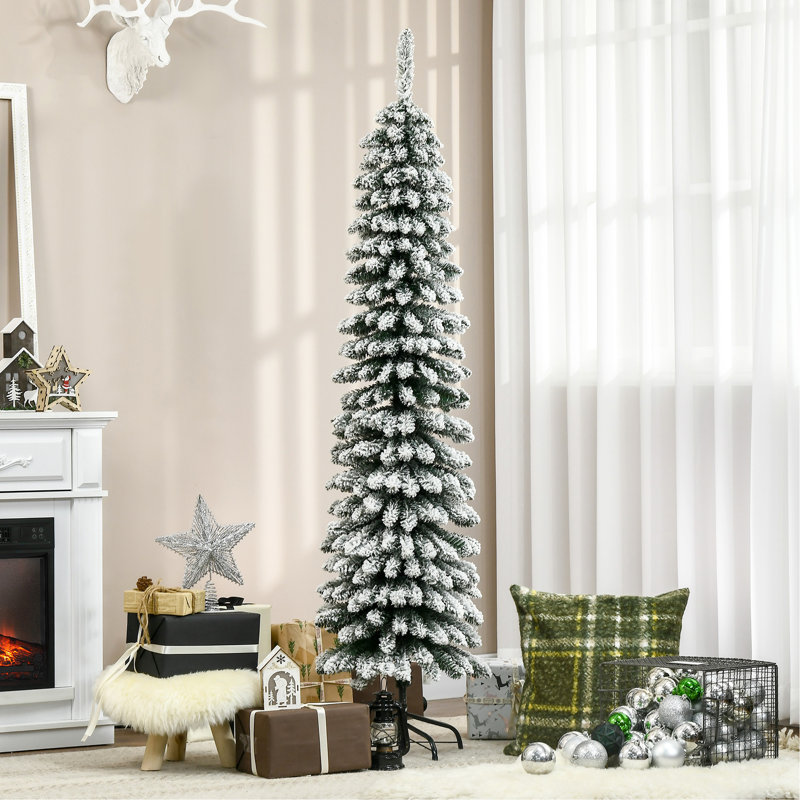 Arbre de Noël artificiel enneigé 6 pi de hauteur 6 pi, arbre de Noël mince avec branches réalistes et 395 pointes, vert