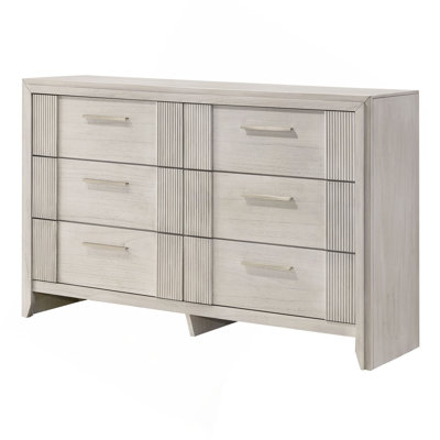 1Pc Contemporary 6-Drawer Storage Dresser Mist White Finish Wooden Furniture
