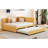 Upholstered Daybed With Trundle In Yellow Linen, No Box Spring, Wood Frame For Space Optimization Full Sized Trundle, Strong Construction, Spring A Relaxing Bedroom-2086866379