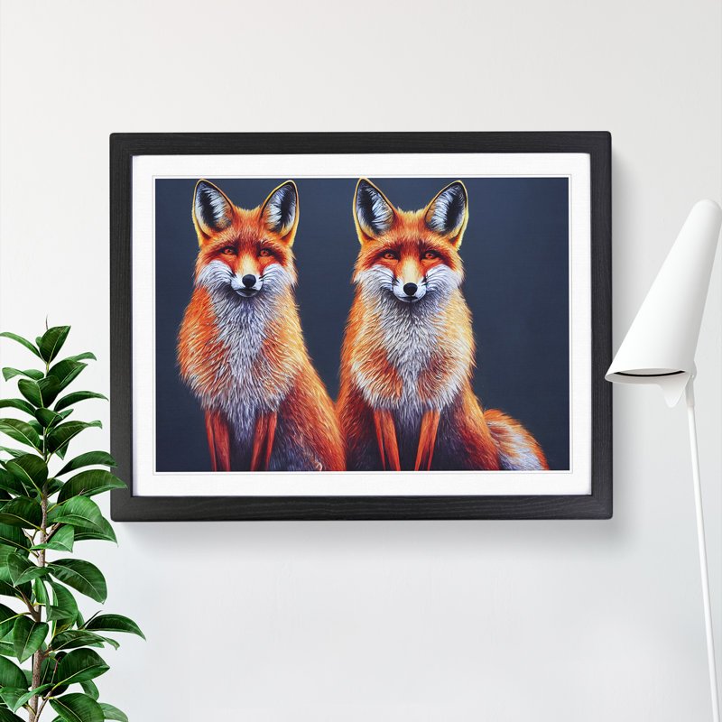 Two Foxes Vol.2 - Framed Print, 25cm H x 34cm W x 2cm D, Black Framed