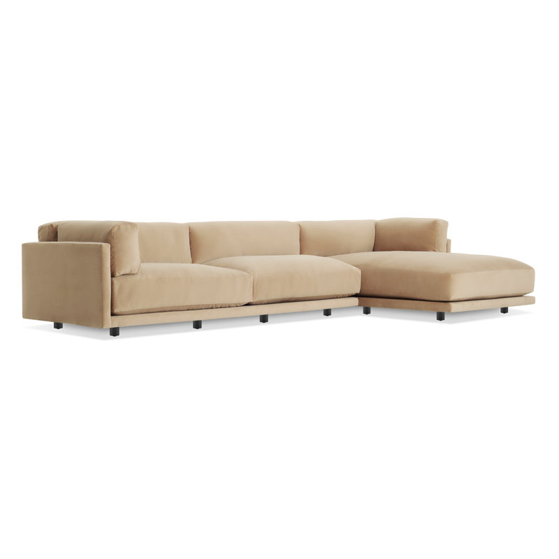 Sunday Chaise Sectional, Camel Velvet Polyester Blend, Right Hand Facing
