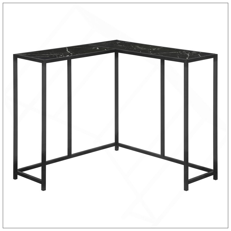 Accent Table, Console, Entryway, Narrow, Corner, Living Room, Bedroom, Black Marble Look Laminate, Black Metal, Contemporary, Modern