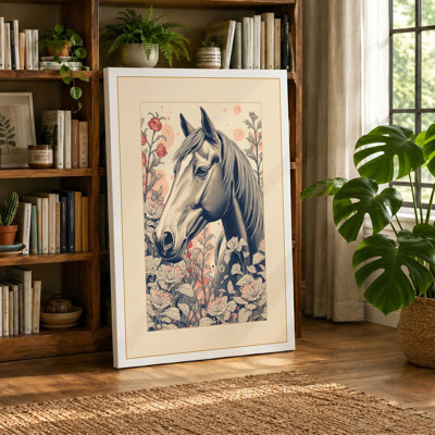 Horse in Botanical Grace Art Deco - Wrapped Canvas