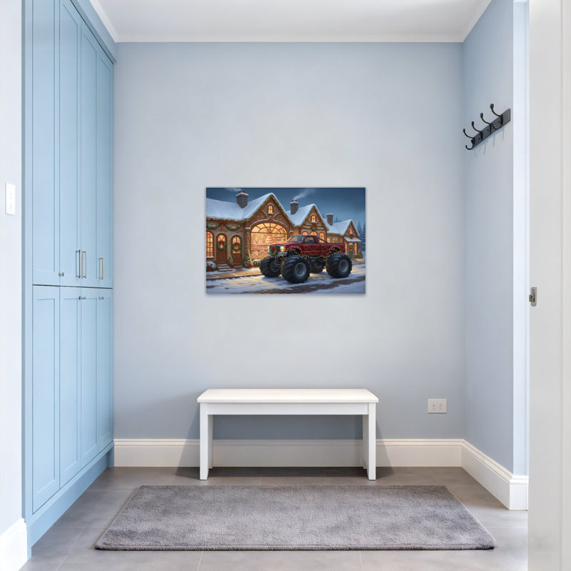Maison de Noël avec camion monstre, H 16 po x l 24 po