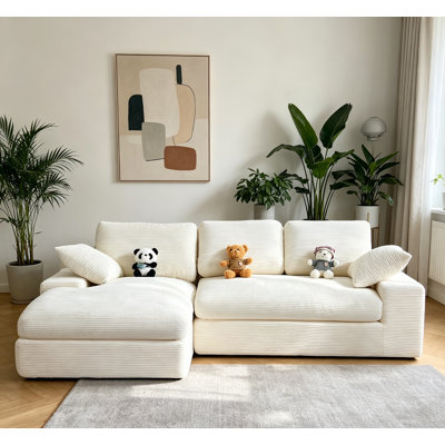 Corduroy compressed sofa. It has a soft and skin-friendly sitting feel, adding a healing atmosphere to the warm living room. It comes with 3 back cushions and 2 throw pillows.