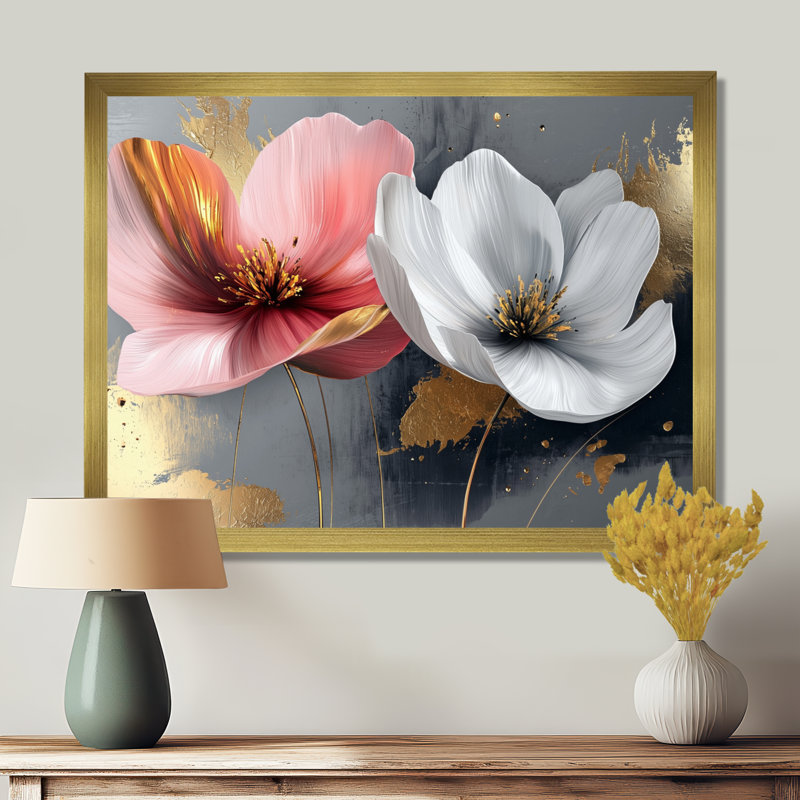 Myalynn - Floral Large Wall Art, H 16 po x l 32 po, Avec cadre, Doré