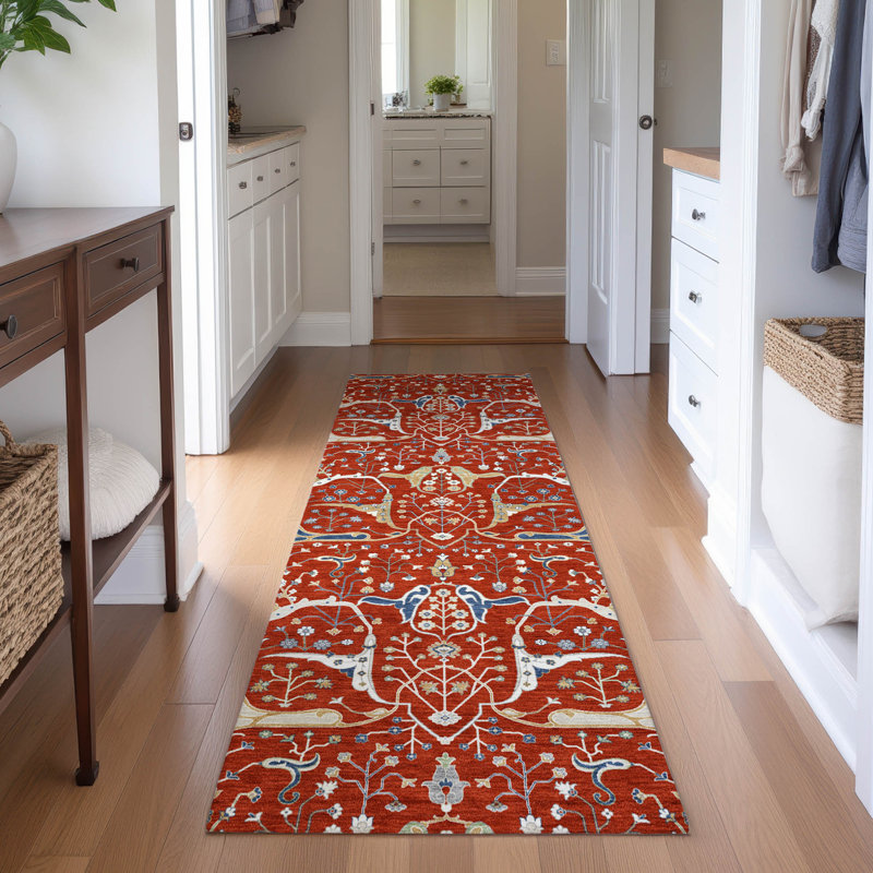 Premium Machine Washable Mayfield AMF2250 Global Rug, 2'3" x 7'6" Runner, Red