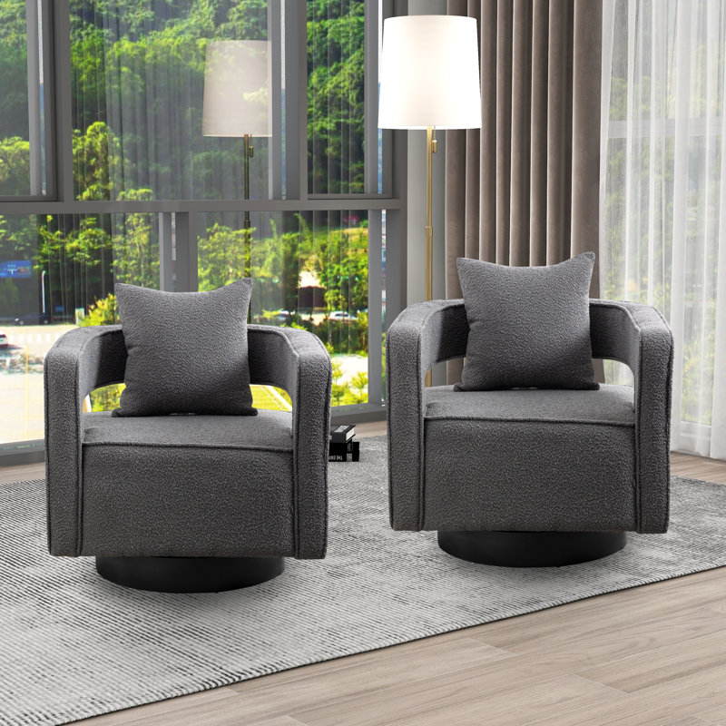 Chicopee 29.2" Wide Swivel Barrel Chair (Set of 2), Gray Polyester