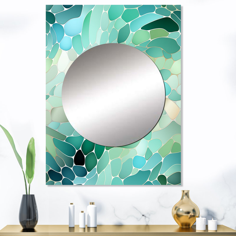 Motif de bord de mer mosaïque émeraude - miroir mural abstrait unique, abstrait, art imprimé en métal, 40 po x 30 po