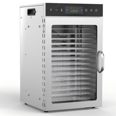 16 Tray Food Dehydrator Machine with 304 Stainless Steel Trays, Dual Fan 360° Airflow, Digital Temperature Control & 24H Timer, Quiet Drying Machine for Jerky, Fruit, Herbs, Vegetables & Pet Treats