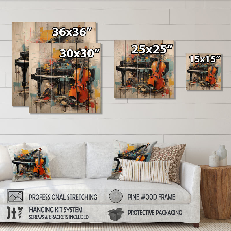 Hinesville - décor de bois musical sur bois de pin naturel, H 36 po x l 36 po