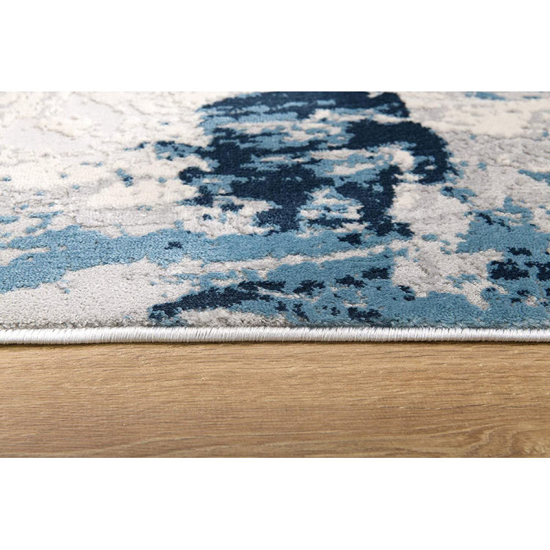 Rug Branch Amara 2' x 13' (2'3" x 13') Blue/Cream Abstract Indoor Runner Rug, Contemporary, Medium Pile, Stain-Resistant Hallway Carpet - Entryway, Mudroom, Bedroom, and Kitchen