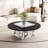35.43" Round Solid Wood Coffee Table, with Glossy Square Faux Mable Table top