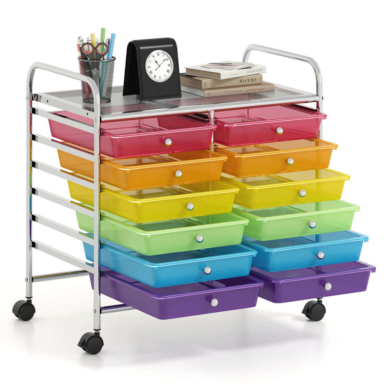 12 bacs de rangement à roulettes, Multicolore à tons clairs