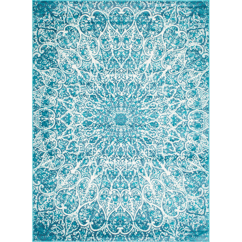 Affleck Abstract Area Rug, Rectangle 8' x 11', Turquoise